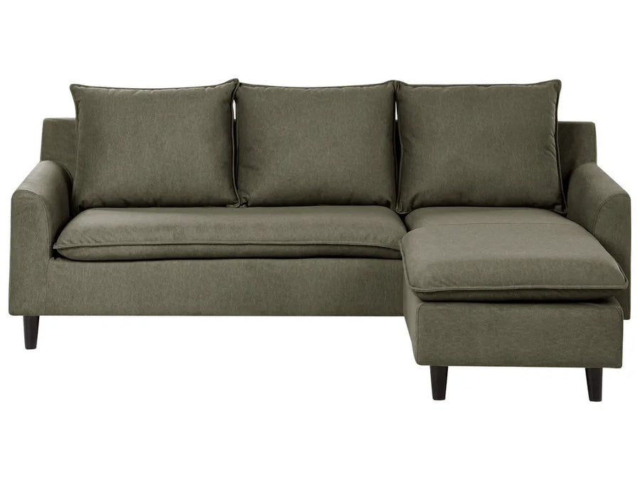 Corner Sofa 3 Seater Fabric Dark Green Left Hand Idou