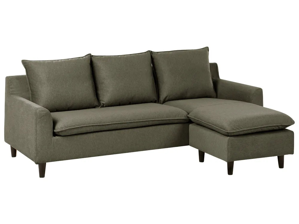 Corner Sofa 3 Seater Fabric Dark Green Left Hand Idou