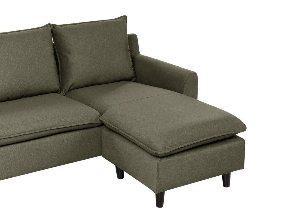 Corner Sofa 3 Seater Fabric Dark Green Left Hand Idou