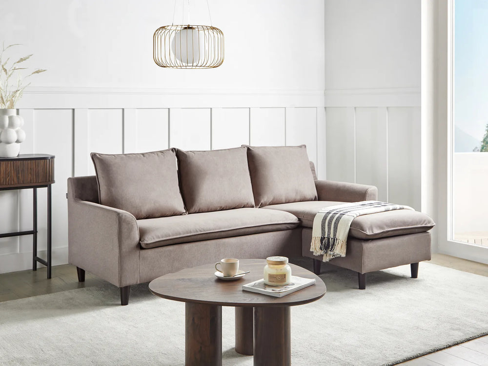 Corner Sofa 3 Seater Fabric Taupe Left Hand Idou