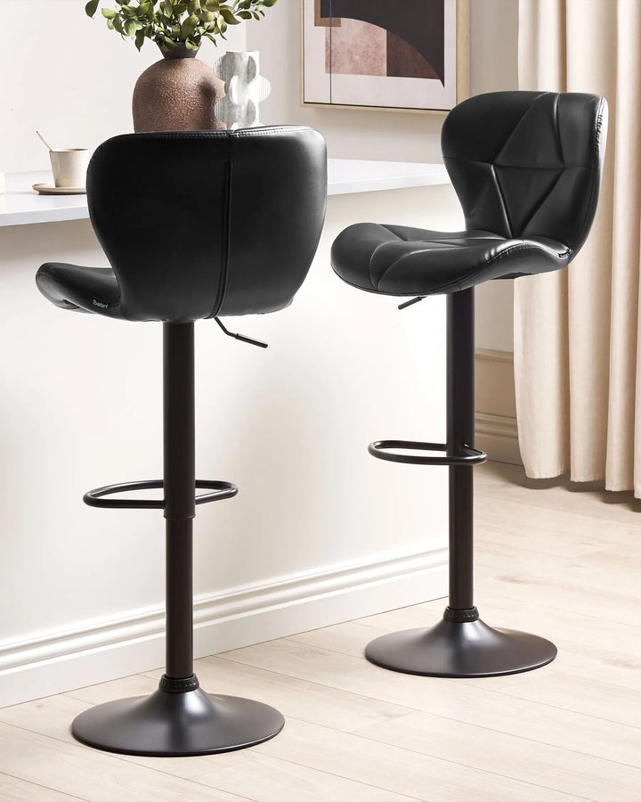 Set of 2 Bar Chairs Faux Leather Swivel Black High Quality Solvia