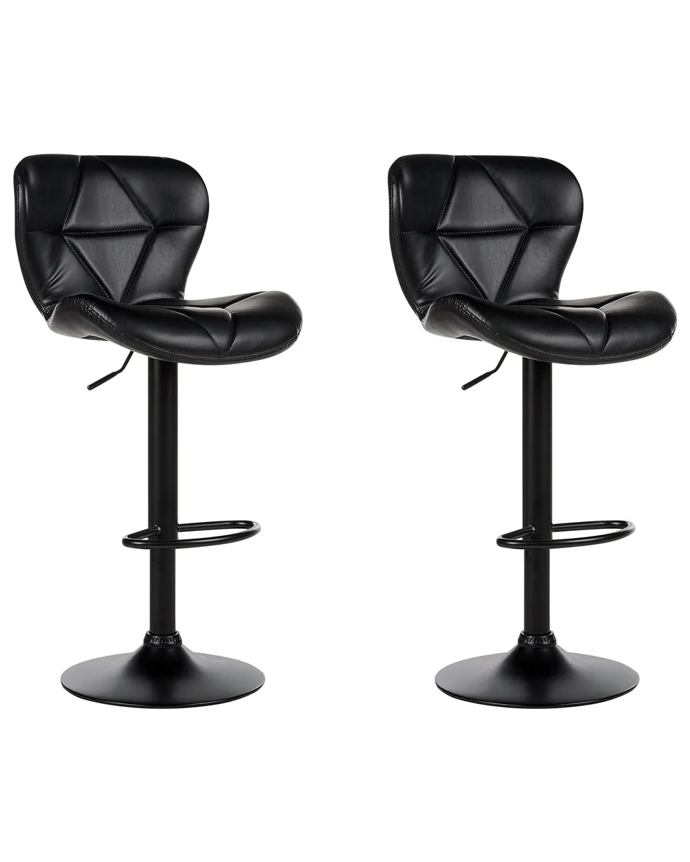 Set of 2 Bar Chairs Faux Leather Swivel Black High Quality Solvia