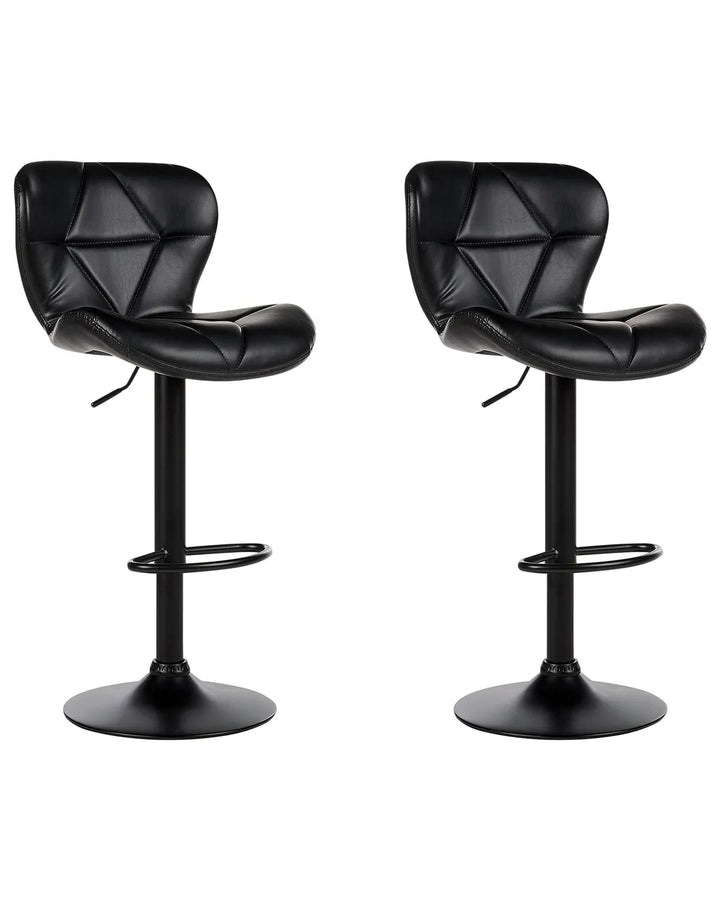 Set of 2 Bar Chairs Faux Leather Swivel Black High Quality Solvia