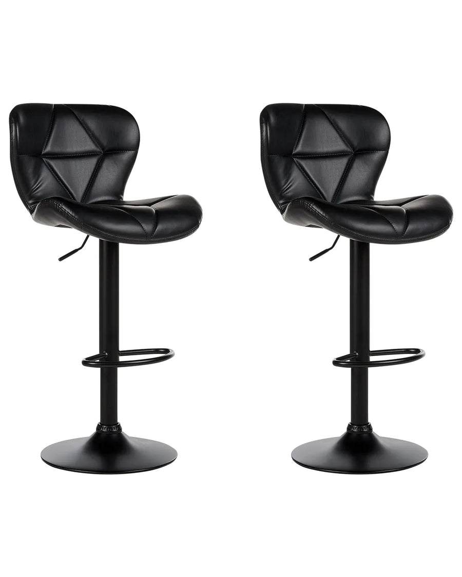Set of 2 Bar Chairs Faux Leather Swivel Black High Quality Solvia