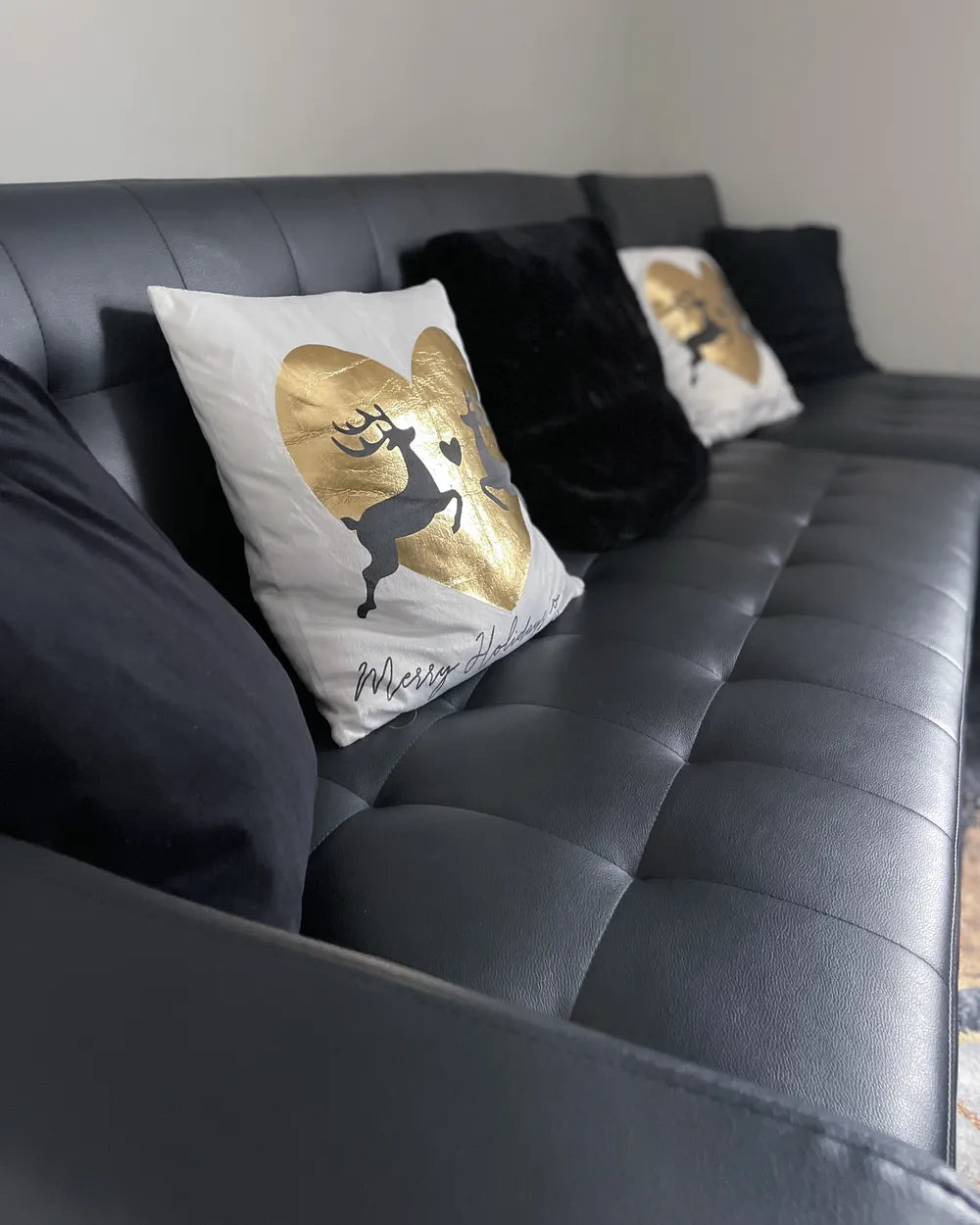 Modular Corner Sofa Bed 4 Seater Faux Leather Black Right Hand Denby