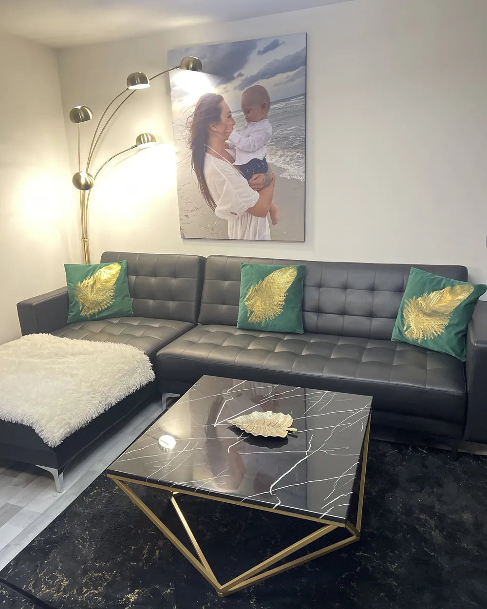 Modular Corner Sofa Bed 4 Seater Faux Leather Black Right Hand Denby