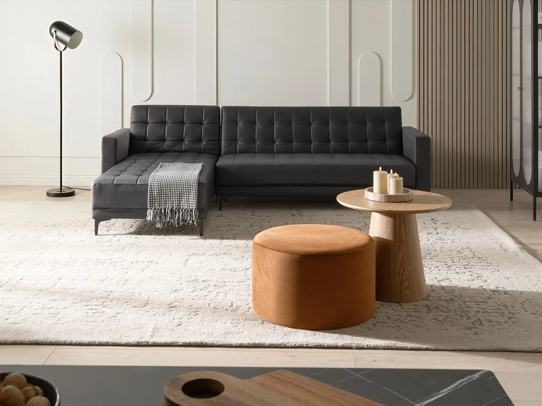 Modular Corner Sofa Bed 4 Seater Faux Leather Black Right Hand Denby