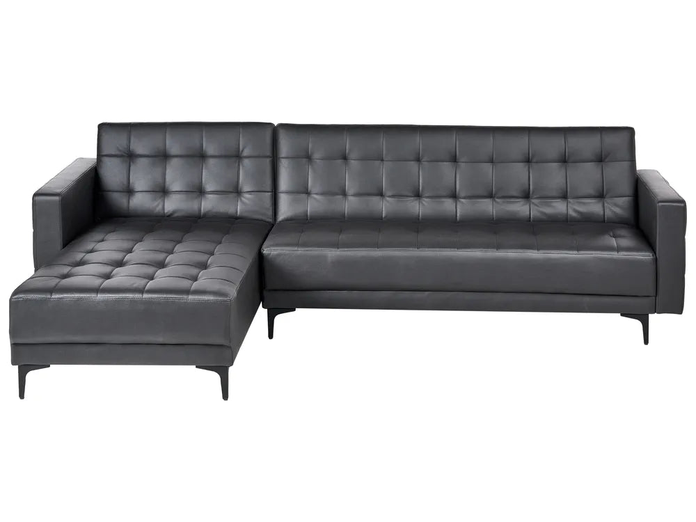Modular Corner Sofa Bed 4 Seater Faux Leather Black Right Hand Denby
