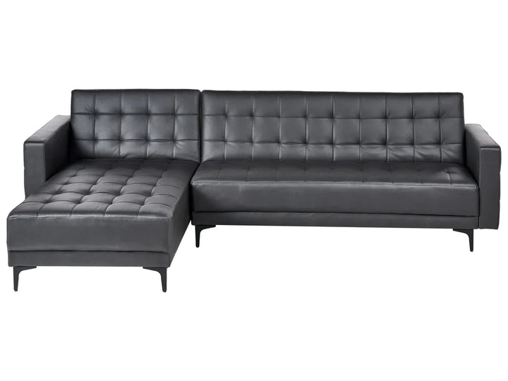 Modular Corner Sofa Bed 4 Seater Faux Leather Black Right Hand Denby