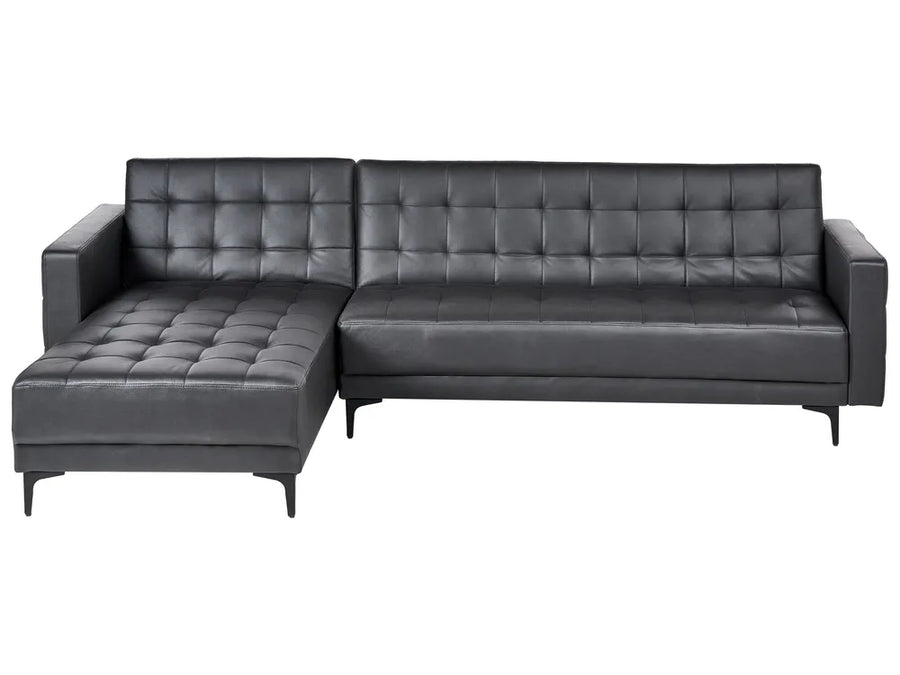 Modular Corner Sofa Bed 4 Seater Faux Leather Black Right Hand Denby