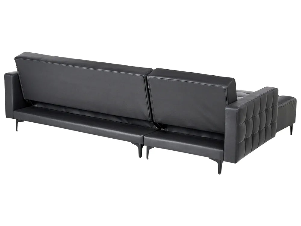 Modular Corner Sofa Bed 4 Seater Faux Leather Black Right Hand Denby