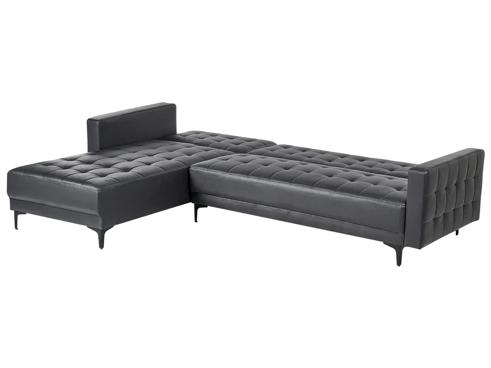 Modular Corner Sofa Bed 4 Seater Faux Leather Black Right Hand Denby