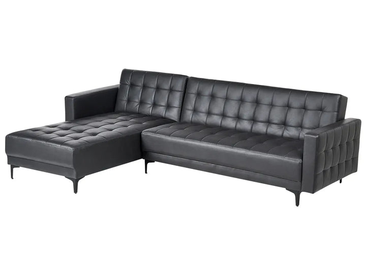 Modular Corner Sofa Bed 4 Seater Faux Leather Black Right Hand Denby