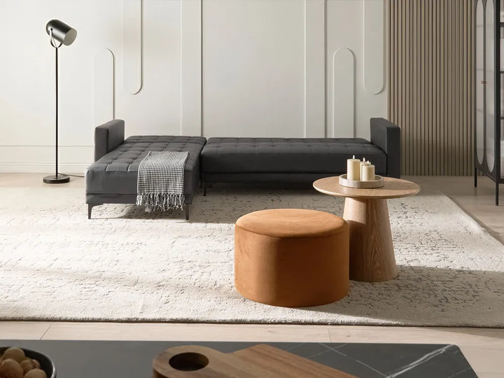 Modular Corner Sofa Bed 4 Seater Faux Leather Black Right Hand Denby