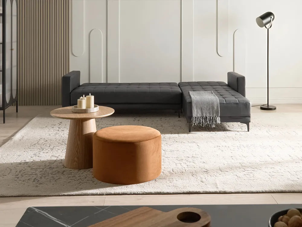 Modular Corner Sofa Bed 4 Seater Faux Leather Black Left Hand Denby