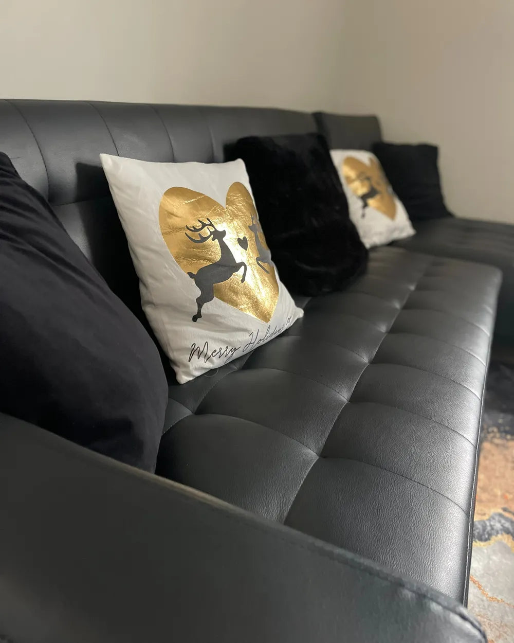 Modular Corner Sofa Bed 4 Seater Faux Leather Black Left Hand Denby