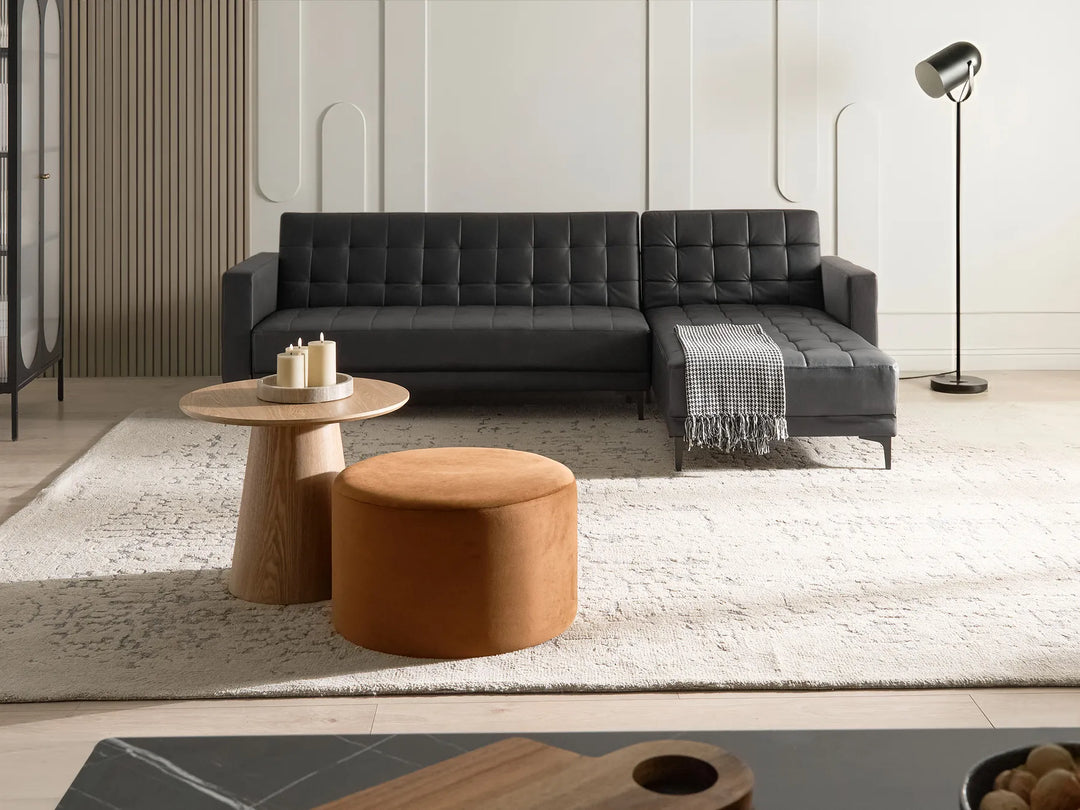 Modular Corner Sofa Bed 4 Seater Faux Leather Black Left Hand Denby