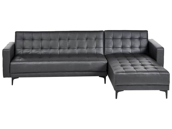Modular Corner Sofa Bed 4 Seater Faux Leather Black Left Hand Denby