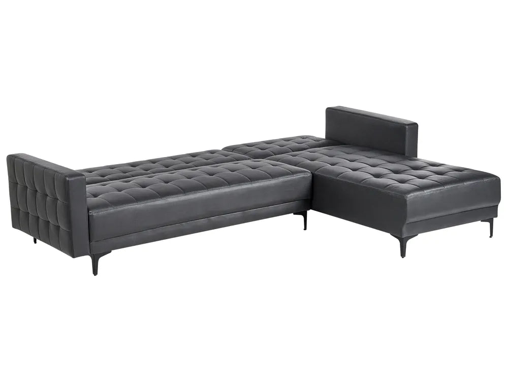 Modular Corner Sofa Bed 4 Seater Faux Leather Black Left Hand Denby