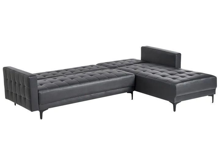 Modular Corner Sofa Bed 4 Seater Faux Leather Black Left Hand Denby