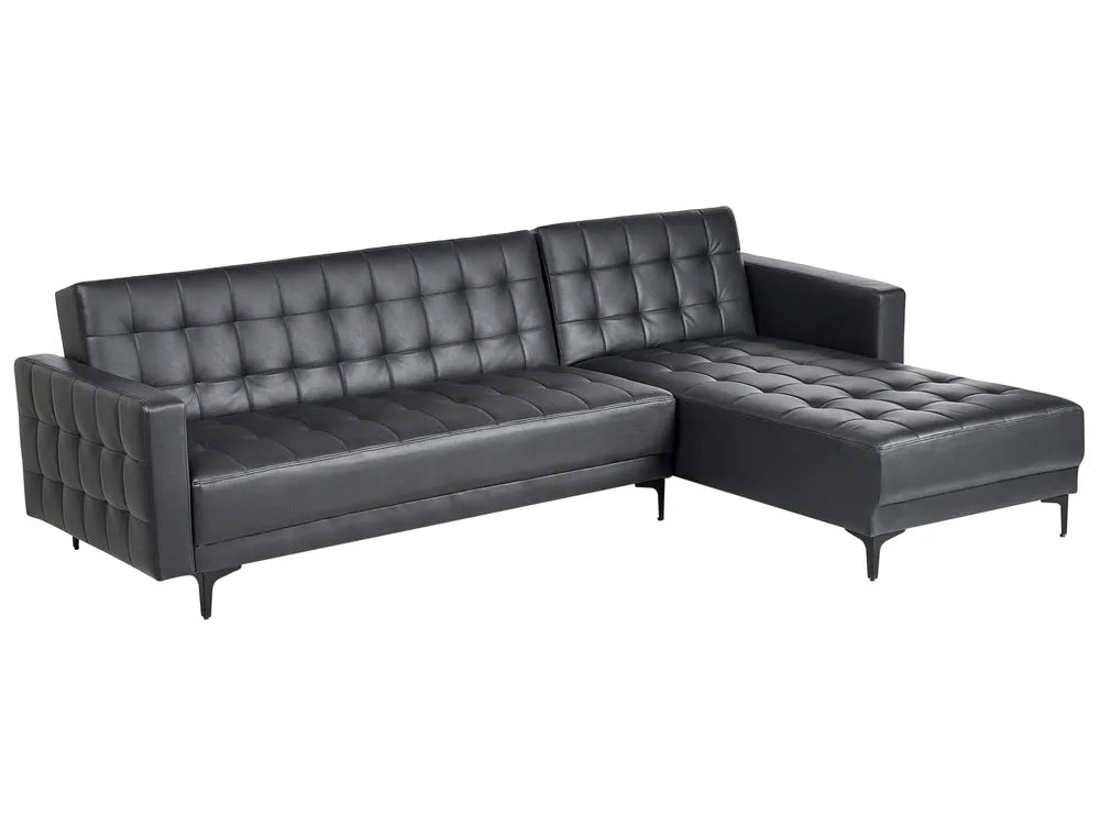 Modular Corner Sofa Bed 4 Seater Faux Leather Black Left Hand Denby