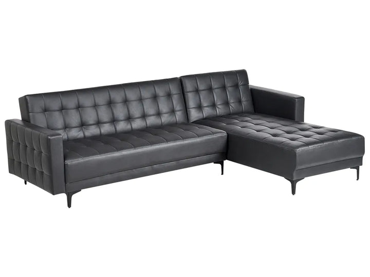 Modular Corner Sofa Bed 4 Seater Faux Leather Black Left Hand Denby