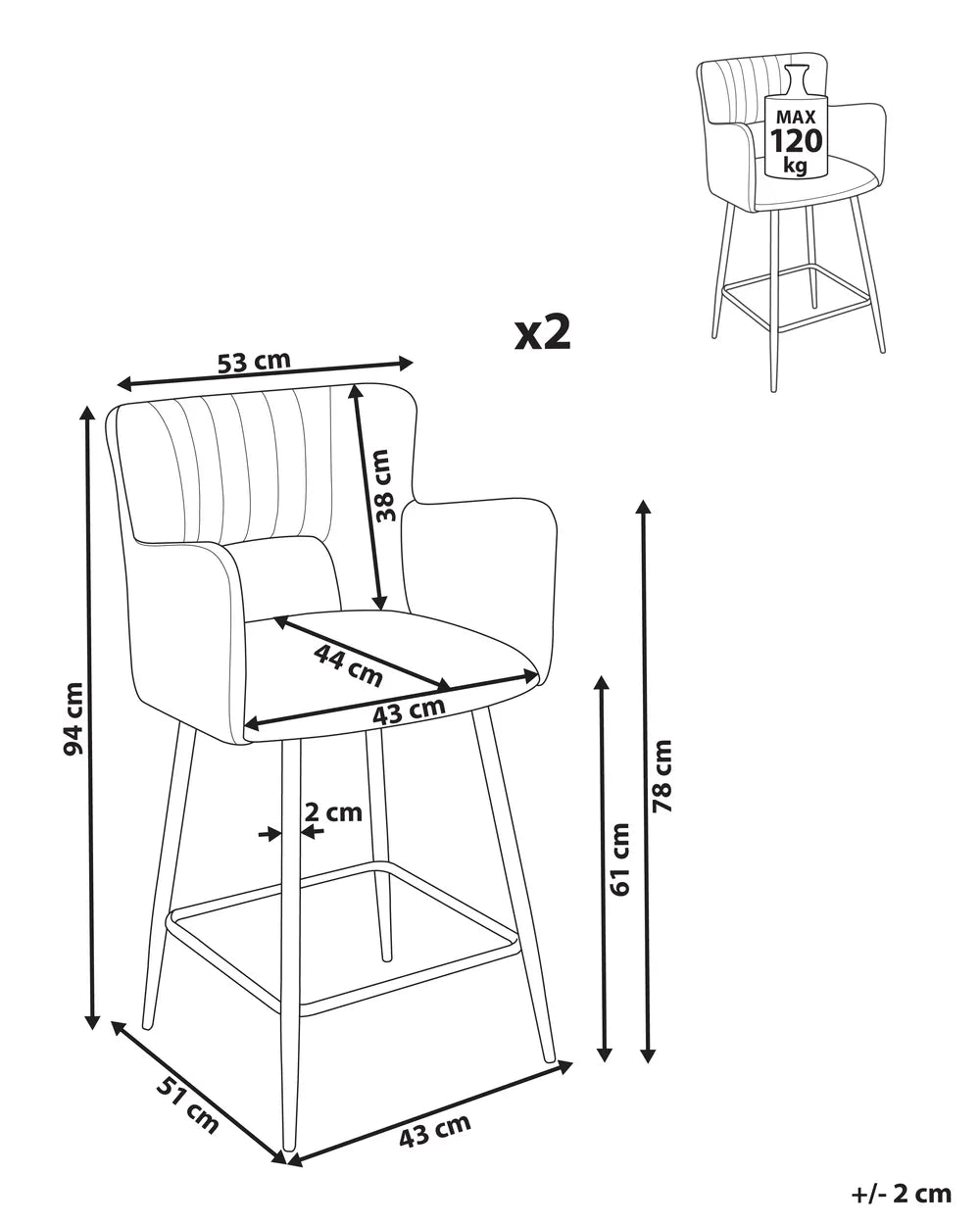 Set of 2 Bar Chairs Velvet Black Precise Finish Gellon