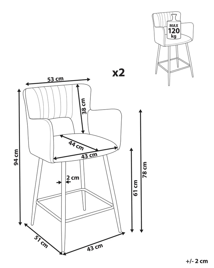 Set of 2 Bar Chairs Velvet Black Precise Finish Gellon
