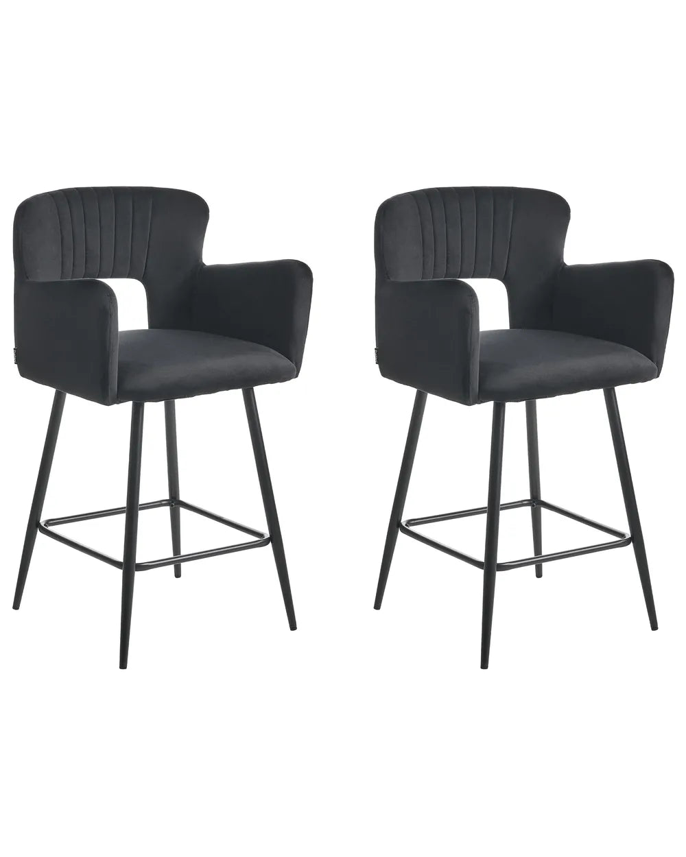 Set of 2 Bar Chairs Velvet Black Precise Finish Gellon