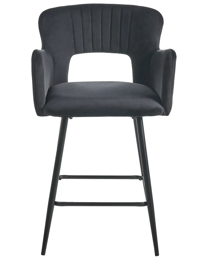 Set of 2 Bar Chairs Velvet Black Precise Finish Gellon