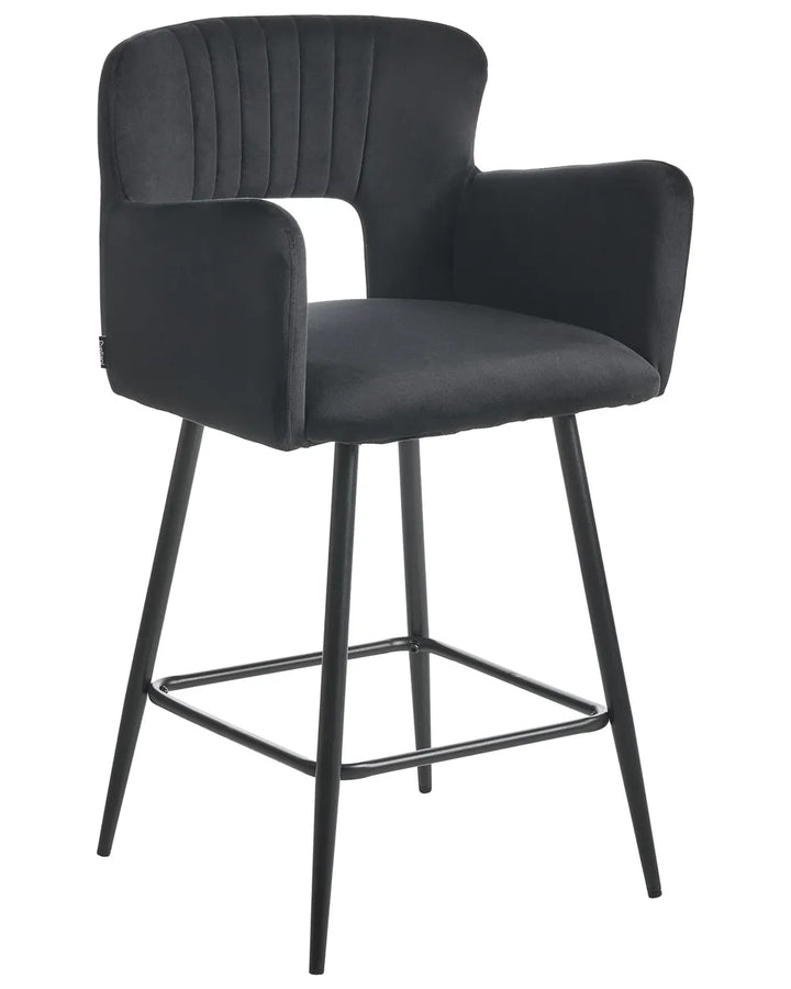 Set of 2 Bar Chairs Velvet Black Precise Finish Gellon