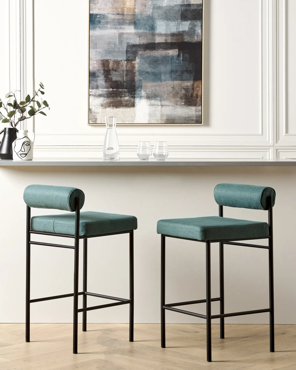 Set of 2 Bar Chairs Teal Leg Caps for Surface Protection Nurvia