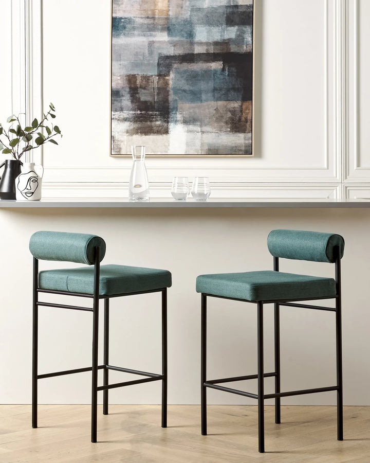 Set of 2 Bar Chairs Teal Leg Caps for Surface Protection Nurvia