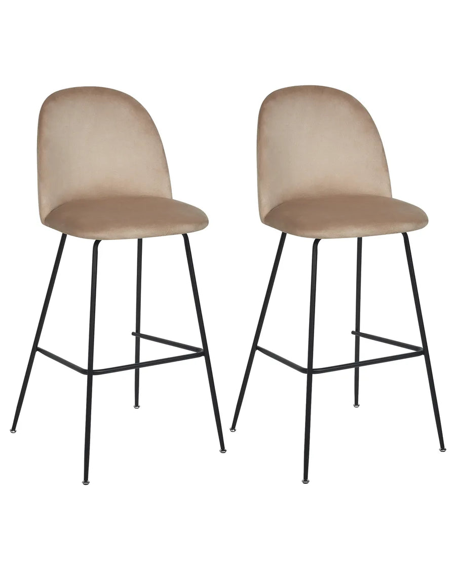 Set of 2 Bar Chairs Velvet Taupe Stable Legs for Maximum Comfort Trevla