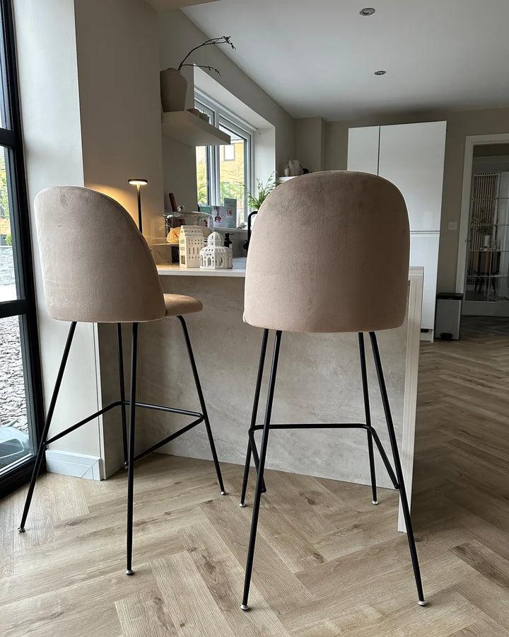 Set of 2 Bar Chairs Velvet Taupe Stable Legs for Maximum Comfort Trevla