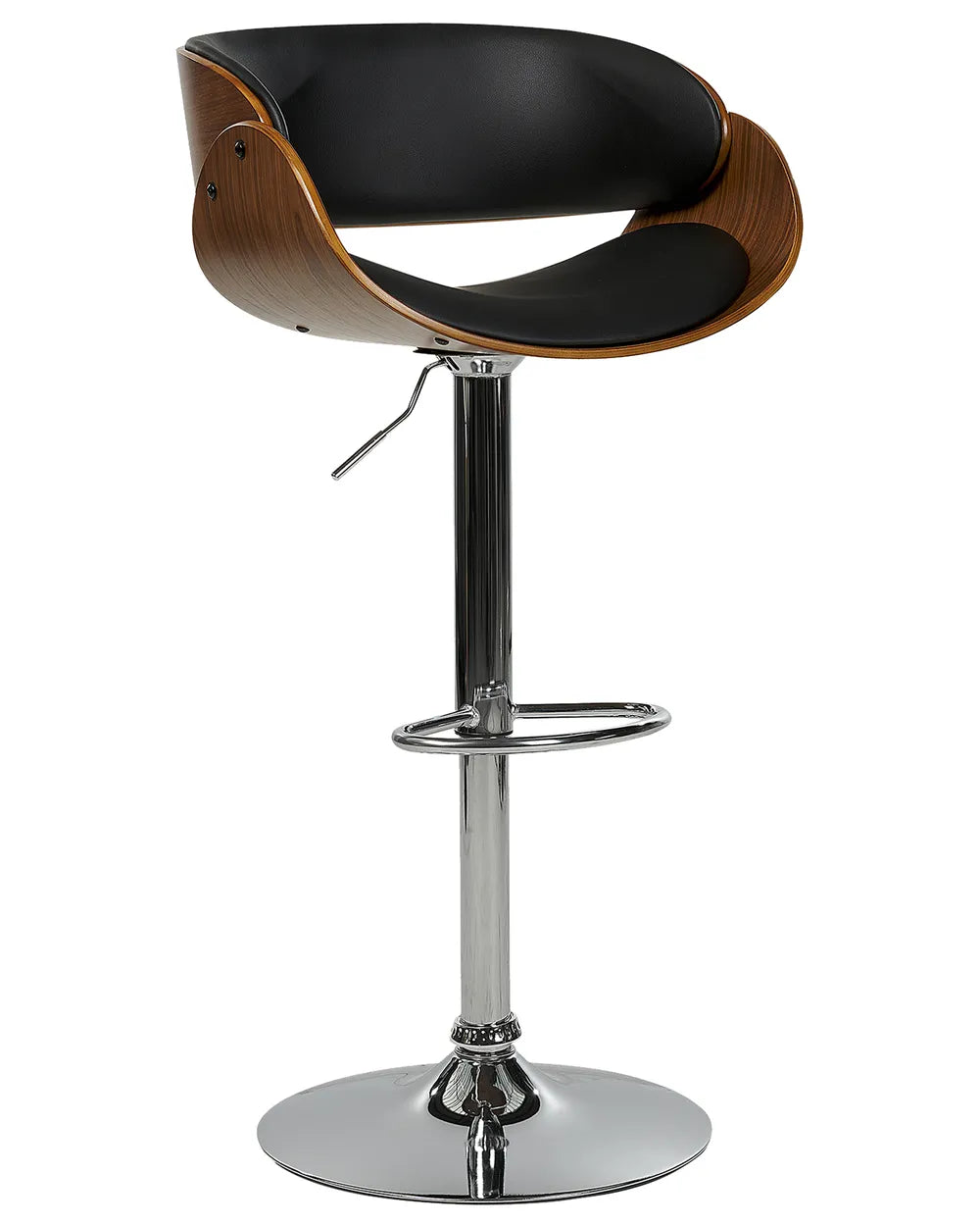 Set of 2 Bar Chairs Faux Leather Swivel Black Precise Finish Montea