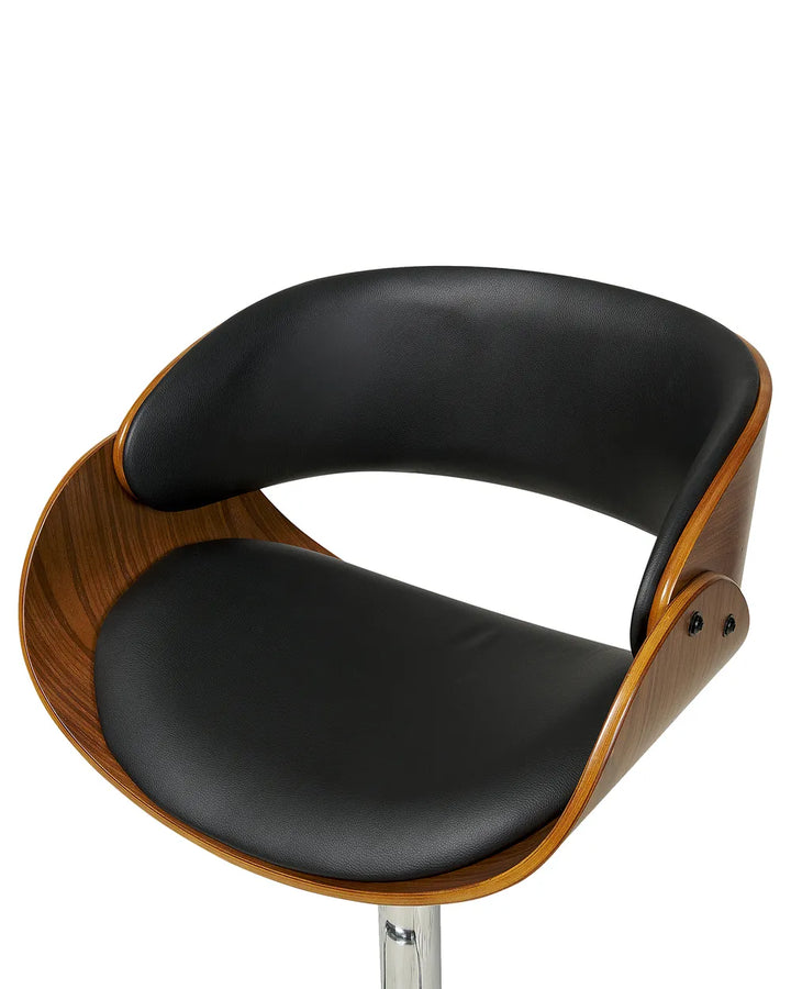 Set of 2 Bar Chairs Faux Leather Swivel Black Precise Finish Montea