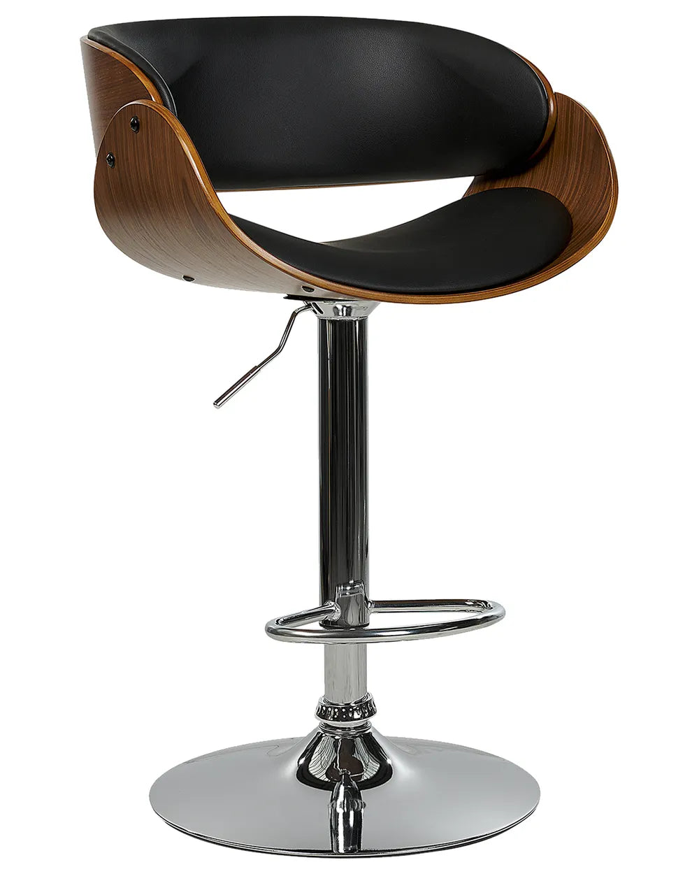 Set of 2 Bar Chairs Faux Leather Swivel Black Precise Finish Montea