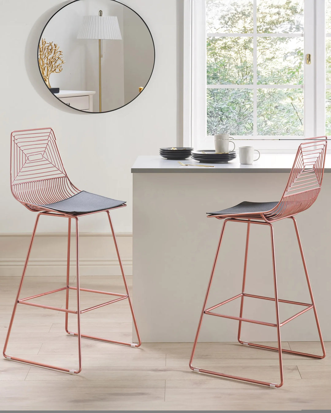 Set of 2 Bar Chairs Metal Rose Gold Robust Frame Brinza