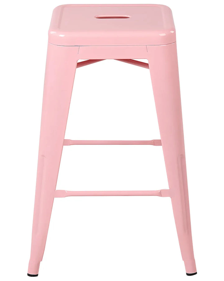 Set of 2 Bar Stools Metal Pink Space-Saving and Stackable Yerano