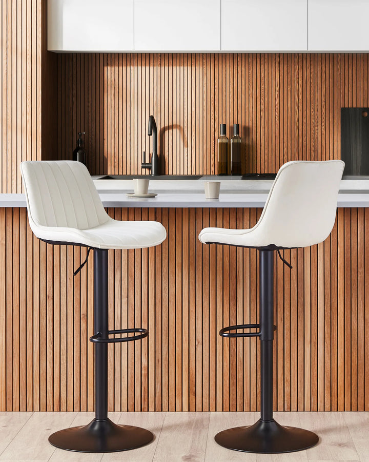 Set of 2 Bar Chairs Velvet Swivel Light Beige Comfortable Footrest Dravon