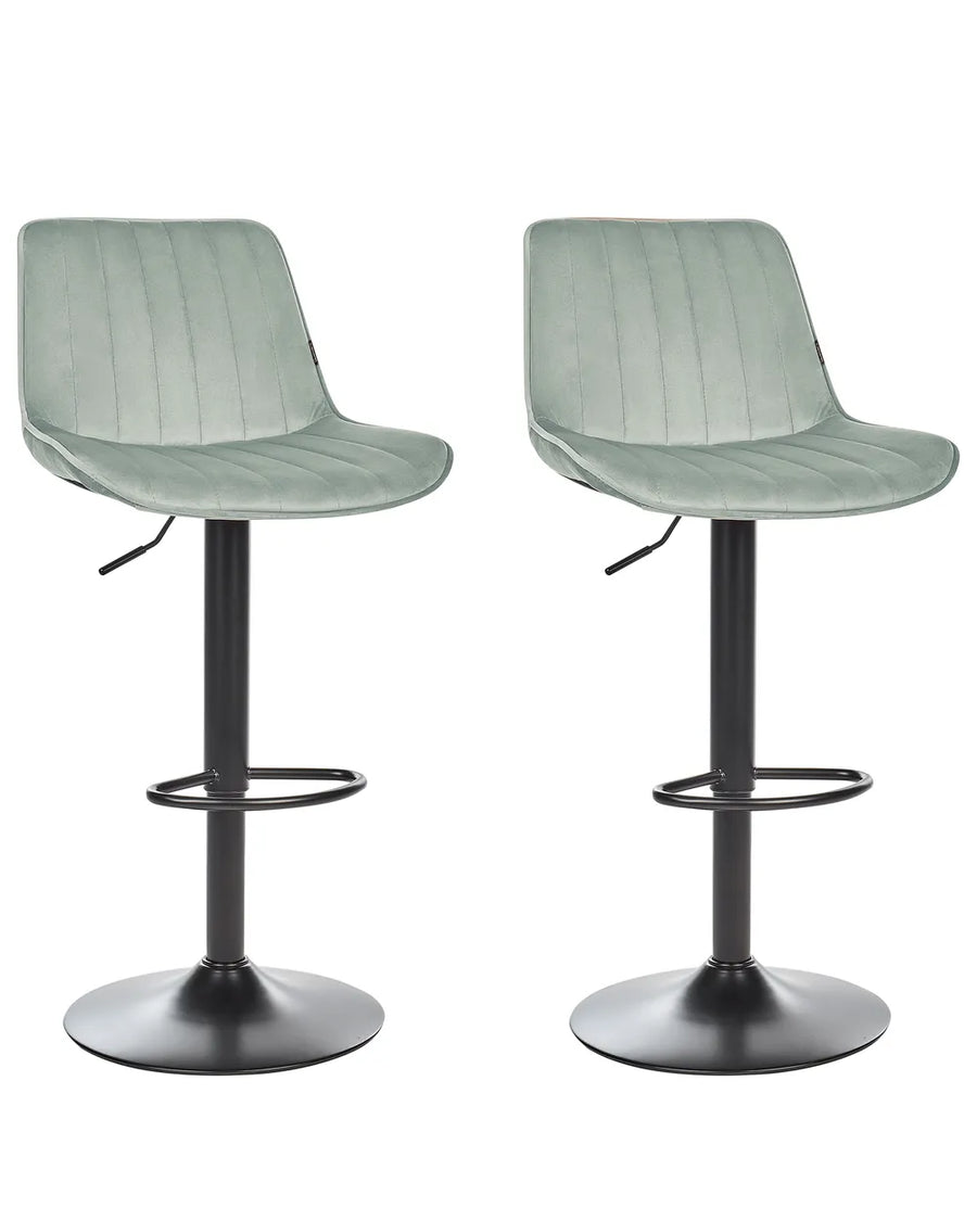 Set of 2 Bar Chairs Velvet Swivel Mint Green Adjustable Height Dravon
