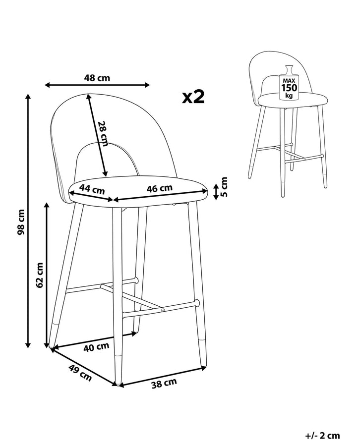 Set of 2 Bar Chairs Velvet Black/ White Retro Style Presta
