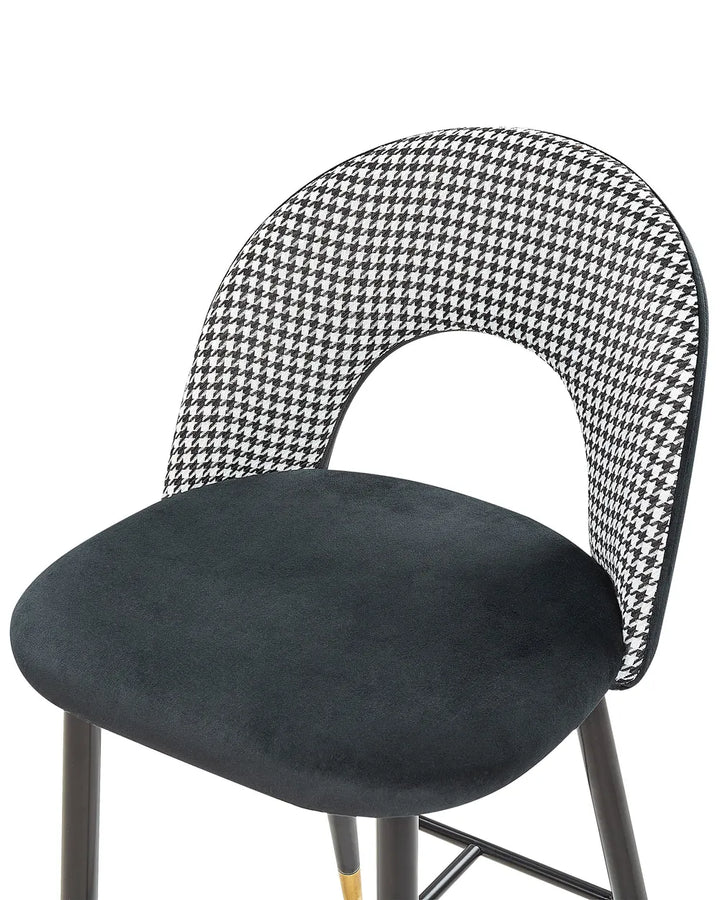 Set of 2 Bar Chairs Velvet Black/ White Retro Style Presta