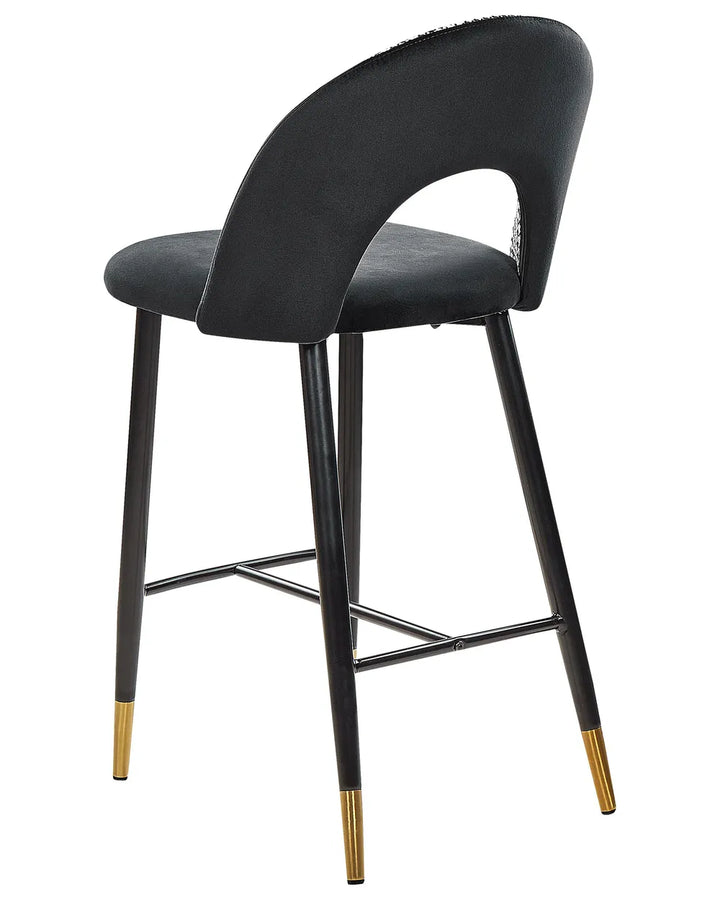 Set of 2 Bar Chairs Velvet Black/ White Retro Style Presta