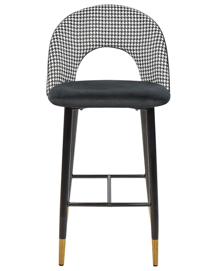 Set of 2 Bar Chairs Velvet Black/ White Retro Style Presta