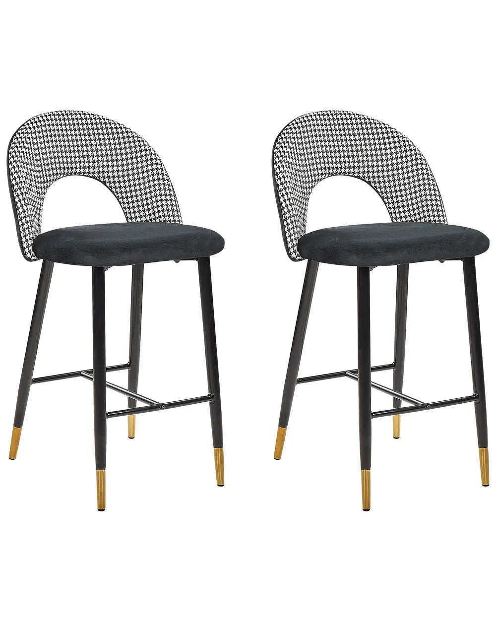 Set of 2 Bar Chairs Velvet Black/ White Retro Style Presta