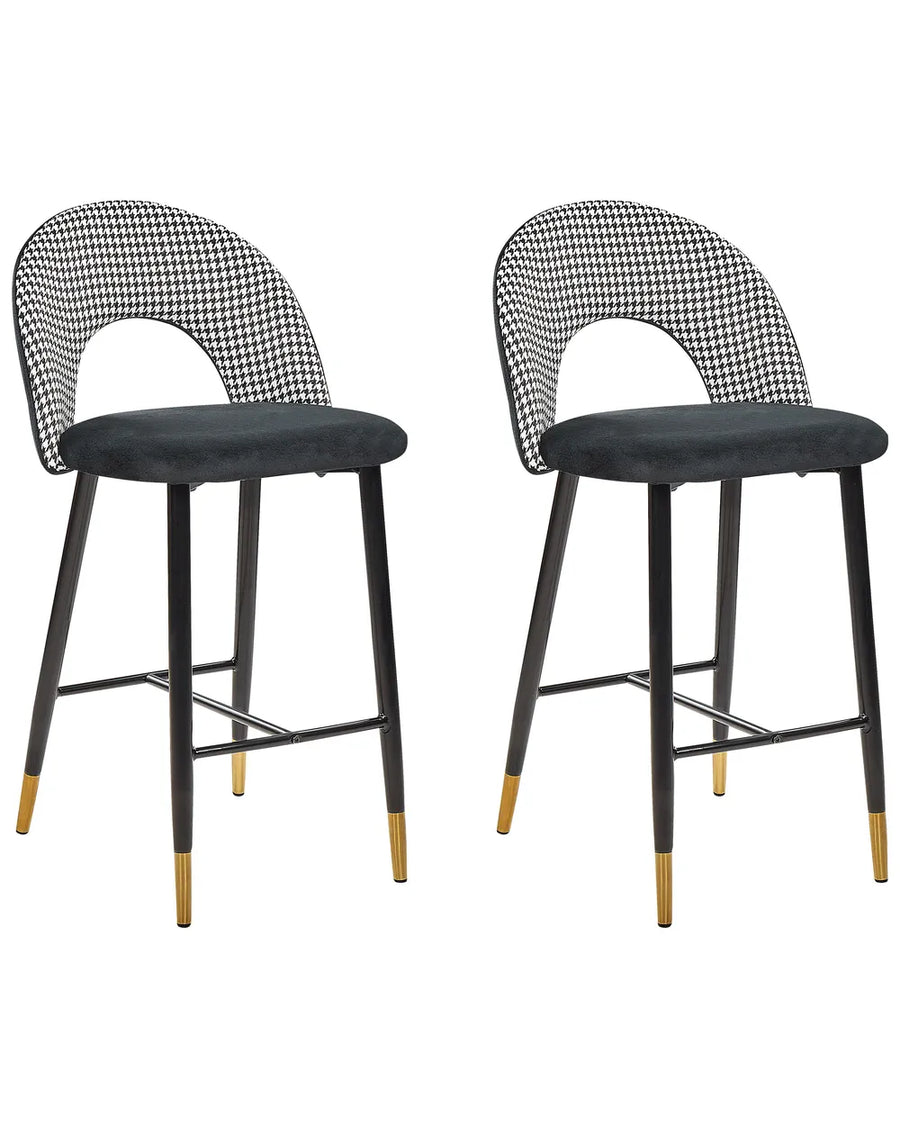 Set of 2 Bar Chairs Velvet Black/ White Retro Style Presta