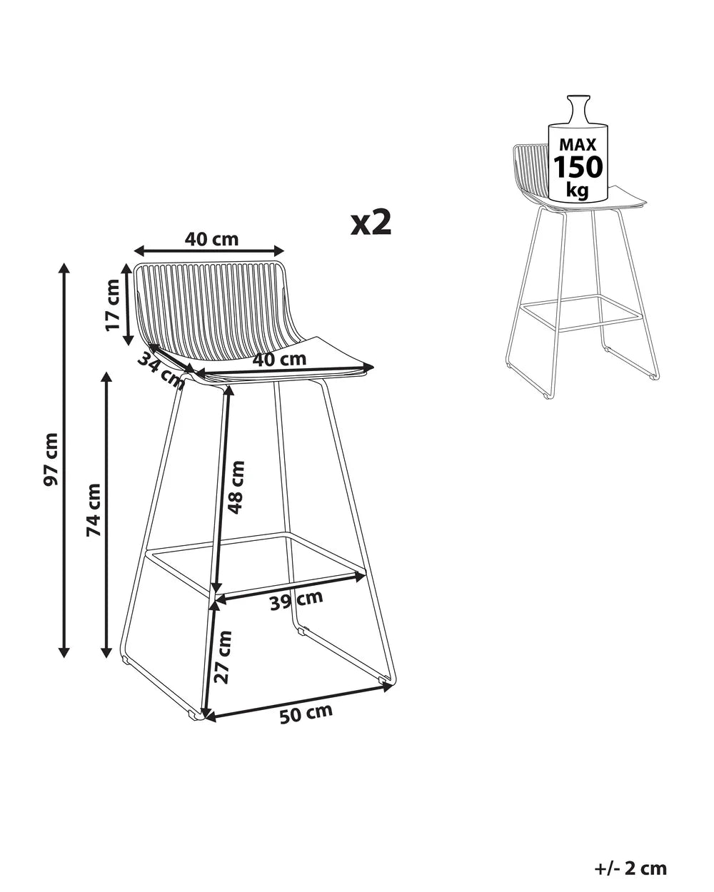 Set of 2 Bar Chairs Metal Silver Trendy Design and Colour Havaro