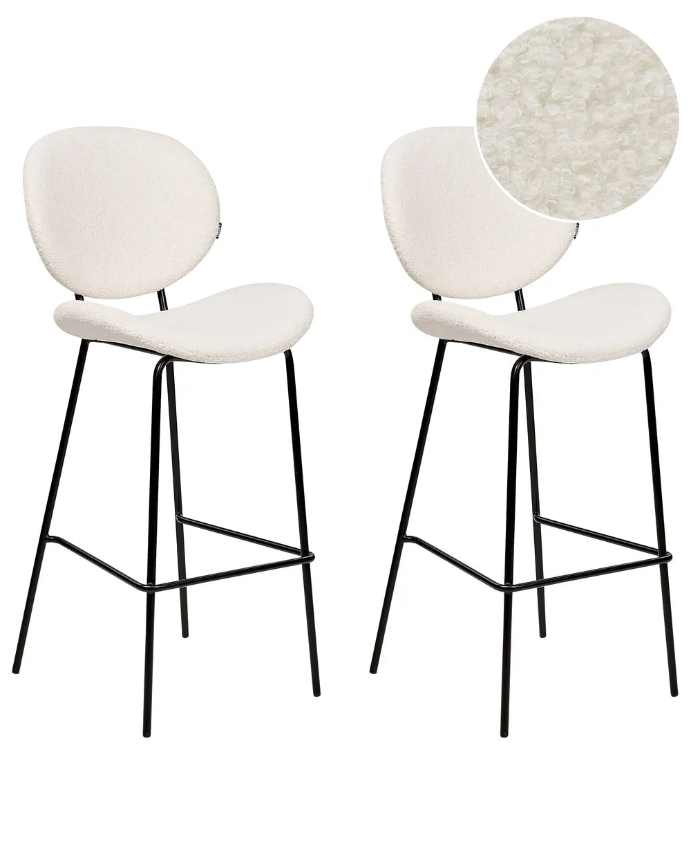 Set of 2 Bar Chairs Boucle White Comfortable Footrest Zorlan